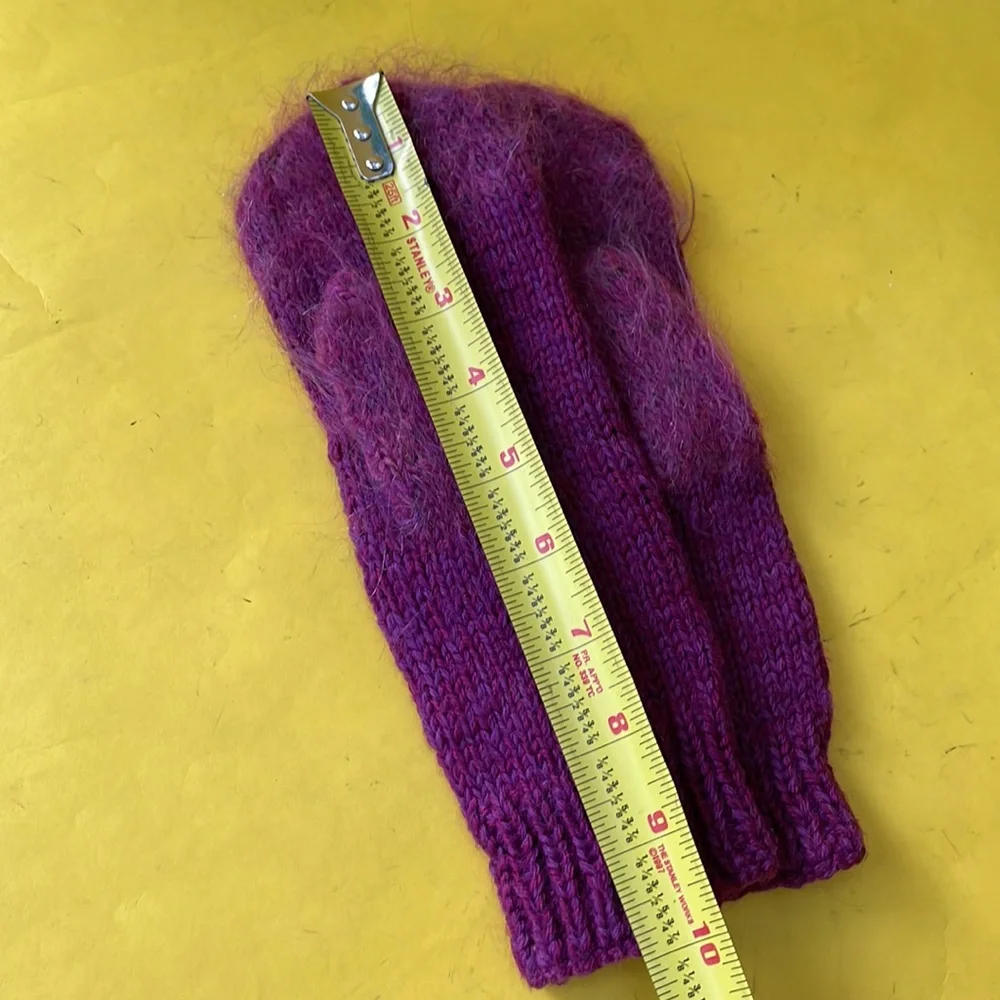 Purple hand knitted wool/French mohair mittens